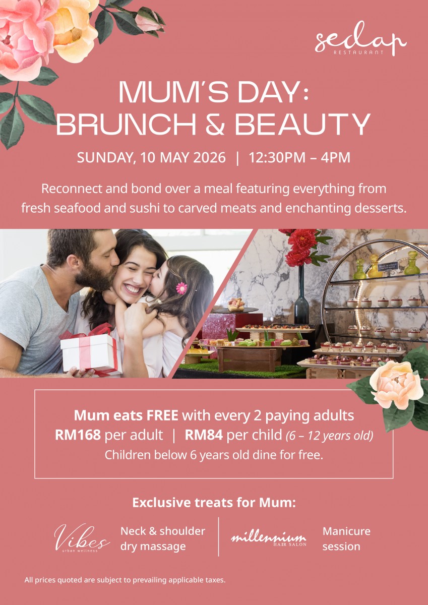 mothers day buffer brunch flyer with offer deal of manicure and massage for mothers to relax and enjoy